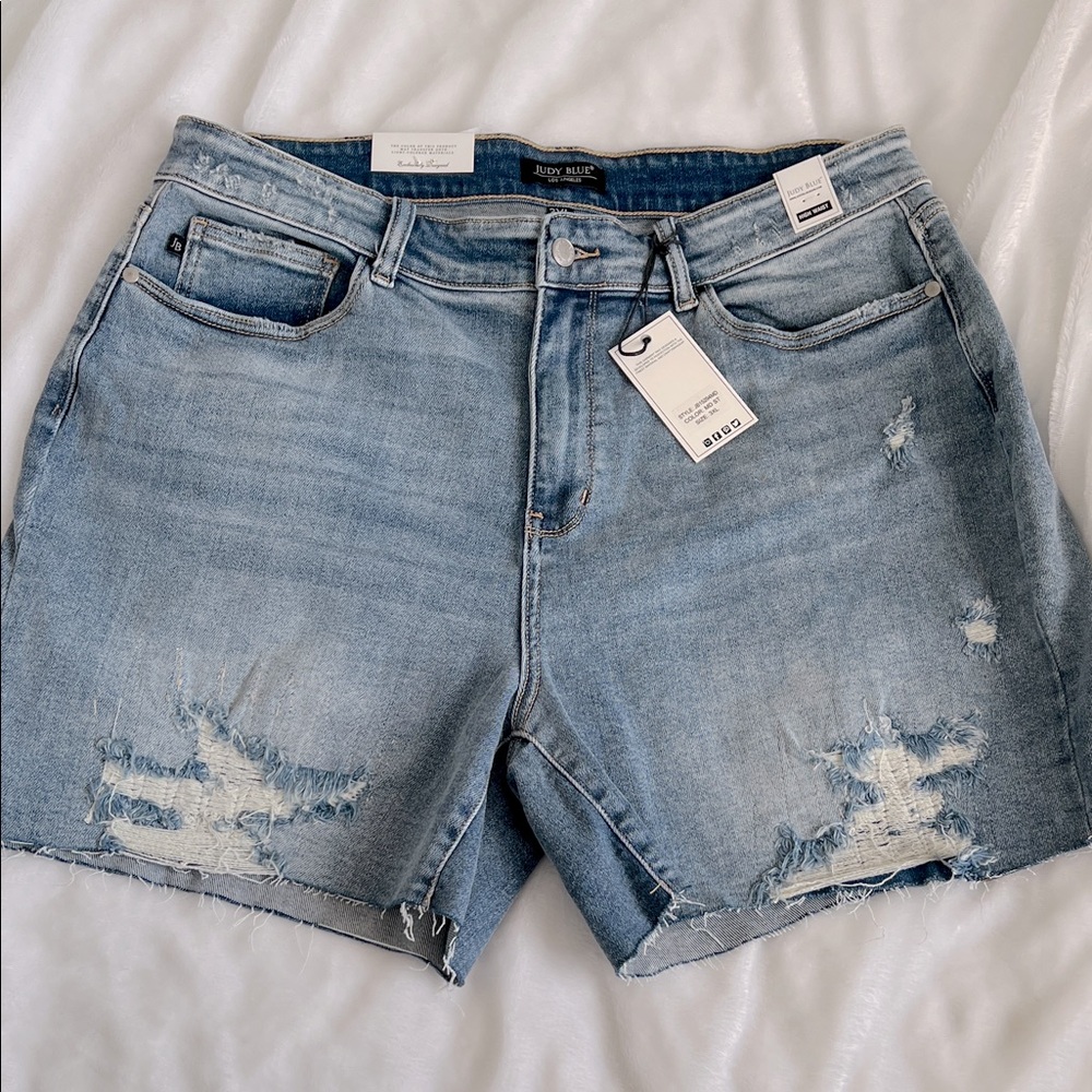 Judy Blue Light Blue Distressed Jean Shorts, Size 3X